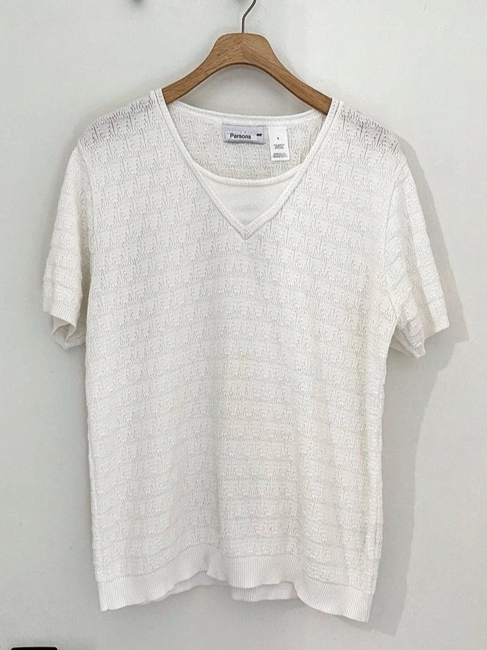 Parsons White Knit V-Neck Sweater Size Large